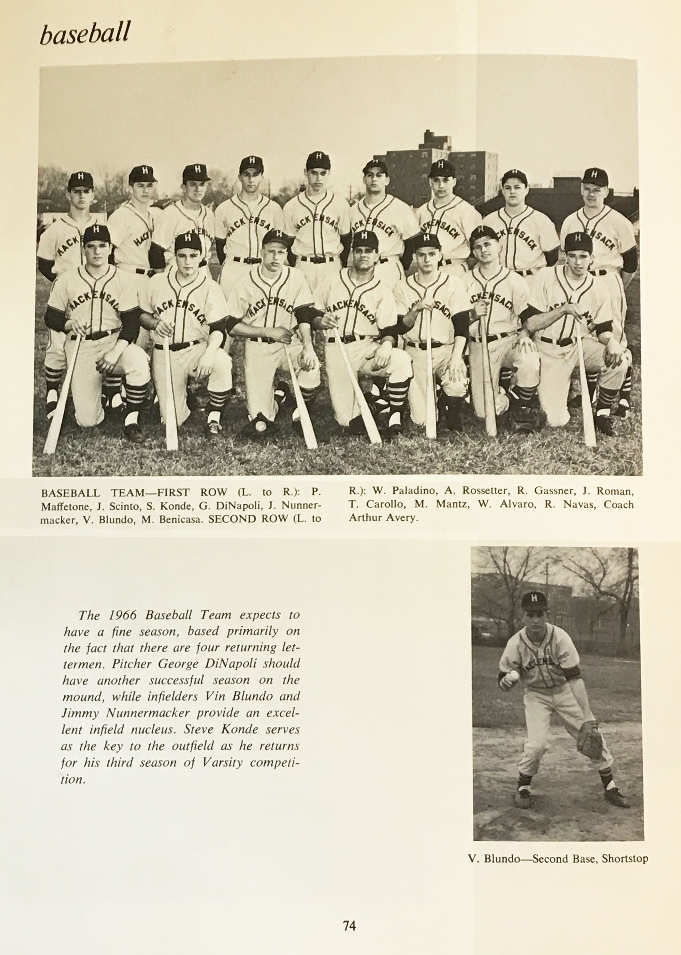 William Bill Paladino and George DiNapoli Baseball HHS Yearbook Photo